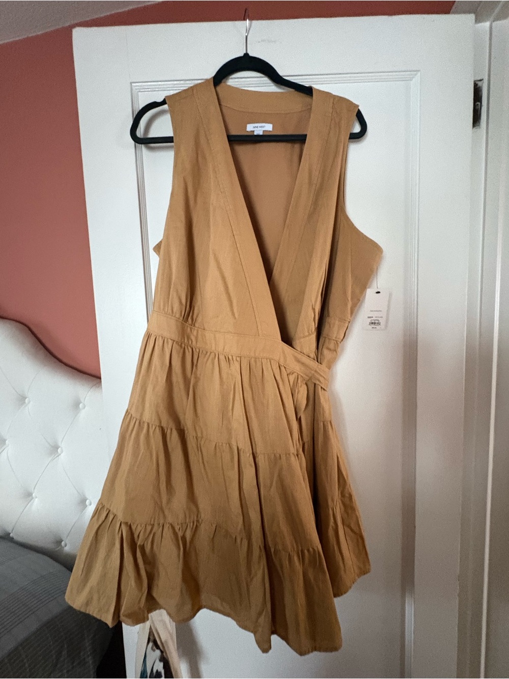 Nine West khaki colored Wrap Tiered Dress